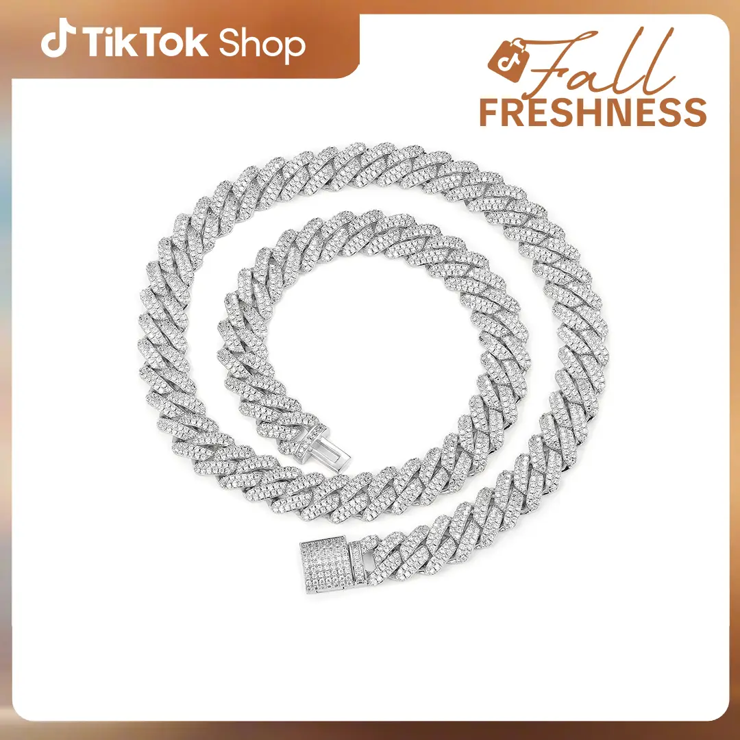 【#CZP397】Shining Cuban Chain Fashion Trend Square Necklace Miami Cuban Chain Ice Out Men's Hip Hop Rap Fashion Necklace Sparkling 14mm Width FallFres