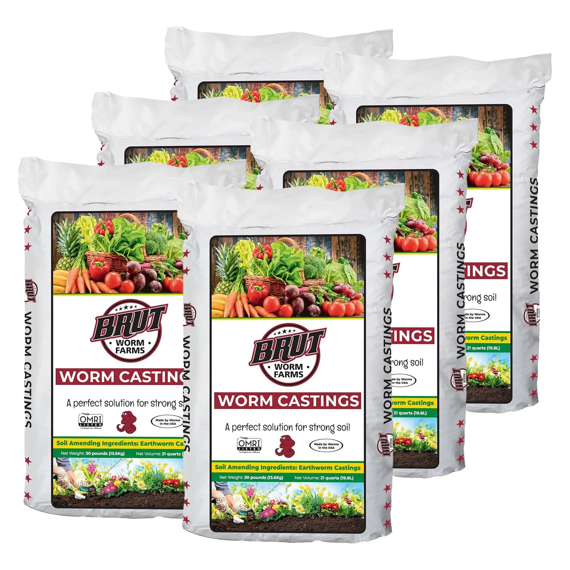 Brut Worm Farms Organic Worm Castings Soil Builder, 30 Pound Bag (6 Pack) Brut Worm Farms Organic Worm Castings Soil Builder, 30 Pound Bag (6 Pack)