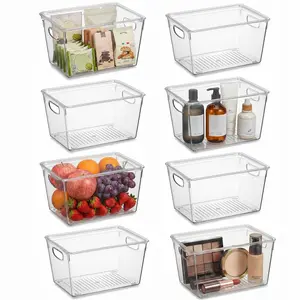 8 Pack Clear Storage Bins with Lids Stackable, Large Plastic Storage Bins with Handle for Pantry Organization and Storage, Perfect Containers for Fridge Organizer, Freezer, Kitchen, Cabinets, Bathroom