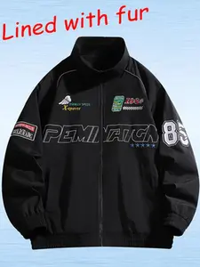 Men's Aesthetic Pilot-Style Long Sleeve Baseball Jacket, Loose-Fit Streetwear Tops with Patchwork Embroidery, Menswear Coats for Spring/Autumn