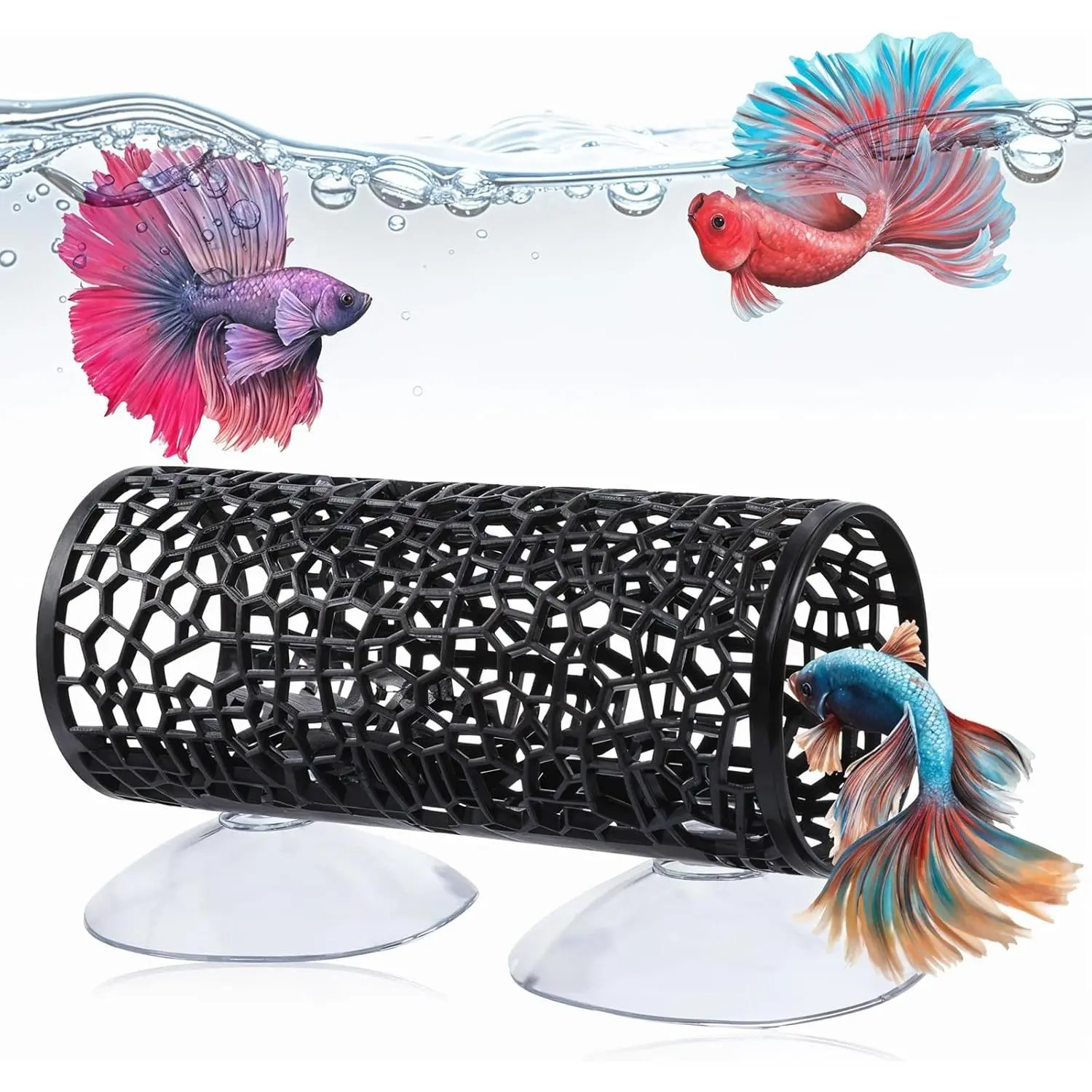 Betta Fish Toys, Black Betta Fish Tunnel Hammock, Safe Aquarium Decor for Smallfish Shrimp, Bettas Tank Accessories with Suction Cups  for Hideout and Play Area