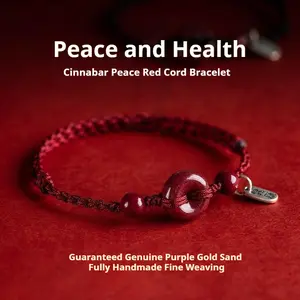 Women's Handmade Woven Red Cord Cinnabar Beads Safety Pendant Bracelet - Daily Wear Accessory, Convertible to Anklet for Zodiac Year Protection
