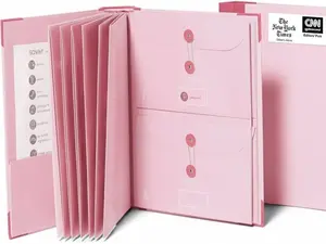 Important Document Organizer Pink Ring Binder with Guide Tabs Acid-Free 10-Pocket Folder for Home Records Legal & Medical Files