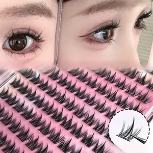 100 Pairs Self-Adhesive False Eyelashes, Dog Tail Curl Effect, 12mm Natural Dense Fine Lash Clusters, No Glue, Easy Application for Beginners, Fluffy Cluster Eyelash, Glueless Lashes Clusters