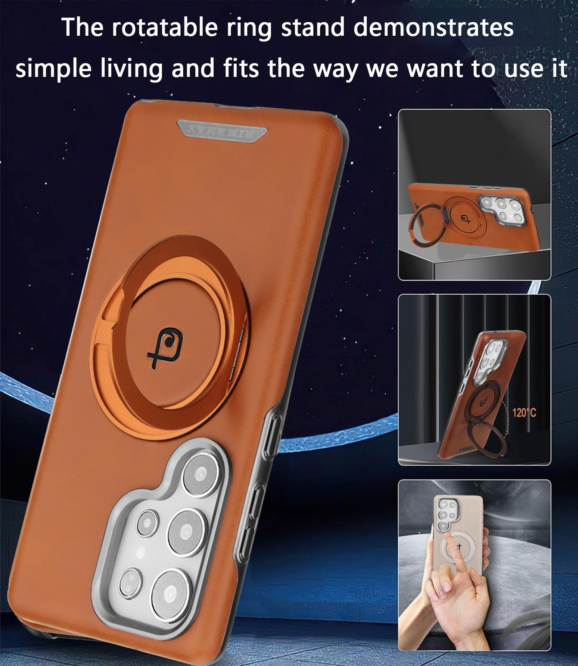 New High-end Leather Texture Magnetic 360° Rotating Stand Phone Case for Samsung Samsung S25Ultra/S24Plus/S23Ultra/S25/S24 Electroplated Plain Leather Full Shockproof Business Protective Cover for Men and Women
