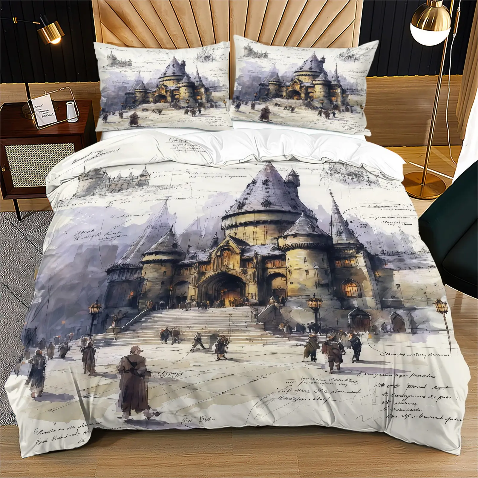 Magical Wizard Castle Duvet Cover Set, 1 Duvet Cover with 1/2 Pillowcases, Fantasy Wizarding School Bedding for Bedroom, Dorm & Guest Room, Decor for Fantasy Fans