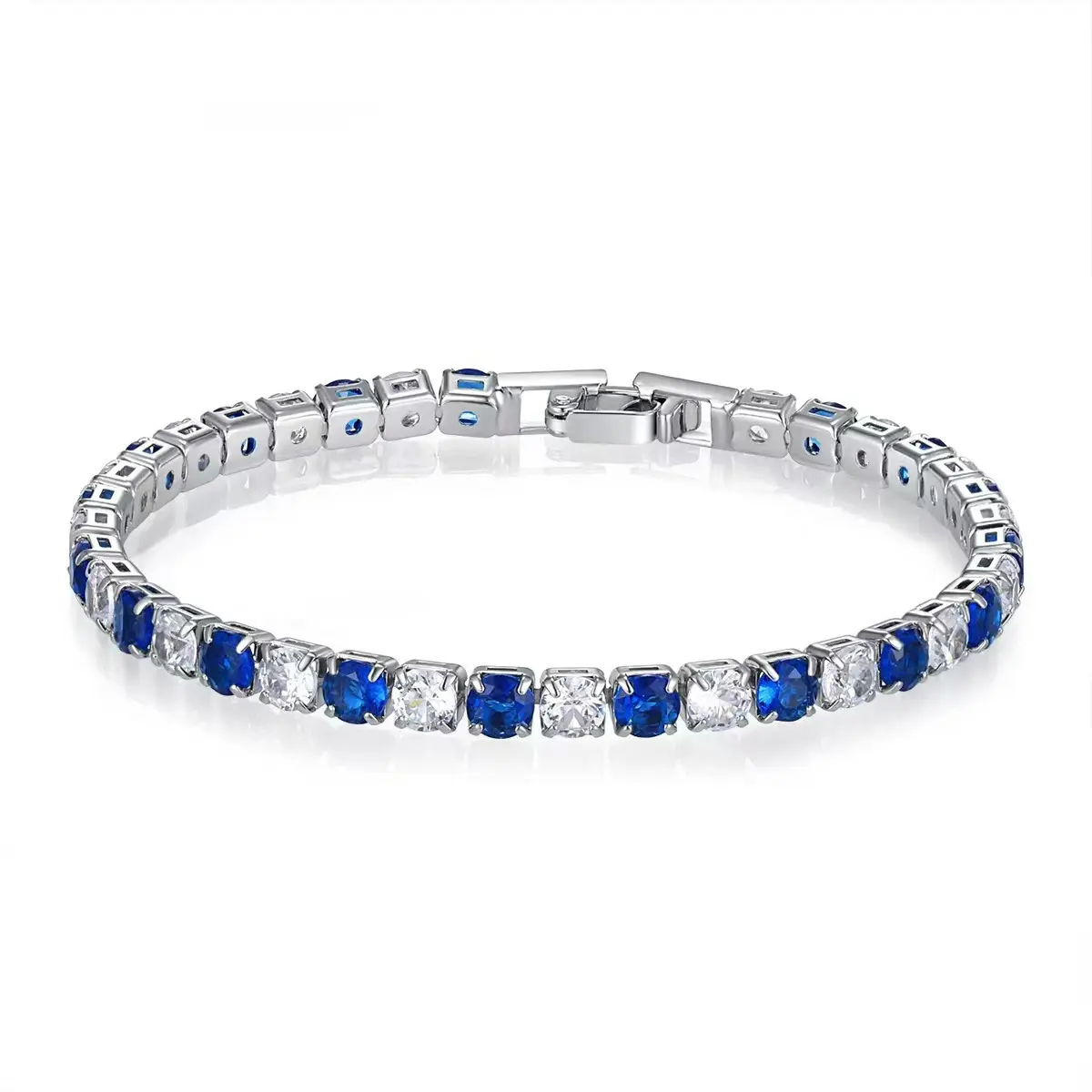 Elegant Tennis Bracelet with Floating White Sapphire and Blue Stones, Silver-Tone Costume Jewelry for Jewelry Enthusiasts, Beautiful Bracelets, Blue And White Zircon Bracelet