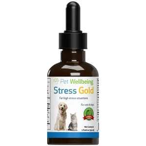 Pet Wellbeing Stress Gold for Cats - Vet-Formulated Situational Feline Stress Support - Fast-Acting Vet Visits, Travel, Grooming - Cat-Safe Holistic Herbal Blend - Liquid Support