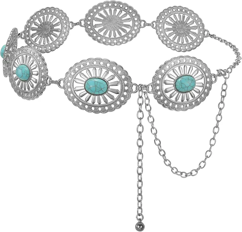 Western Metal Oval Concho Belt for Women Cowgirl Waist Chain  display picture 1