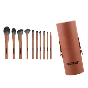 CRUSH COS Portable Makeup Brush Set with 10 Brushes and a Leather Case for Convenient Travel