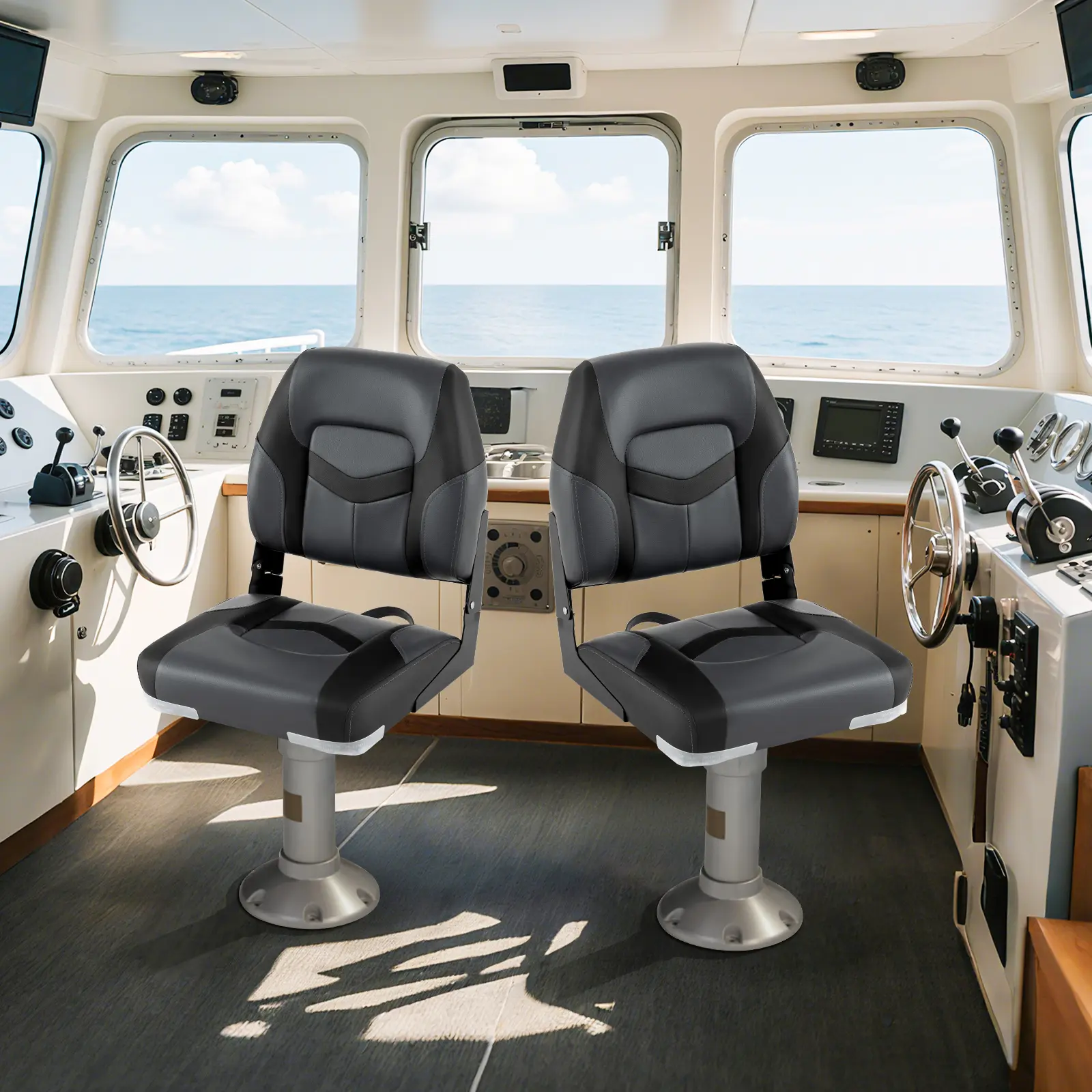 COSTWAY - 2-Pack Boat Seats with Fixing Bolts and Hinges-Black