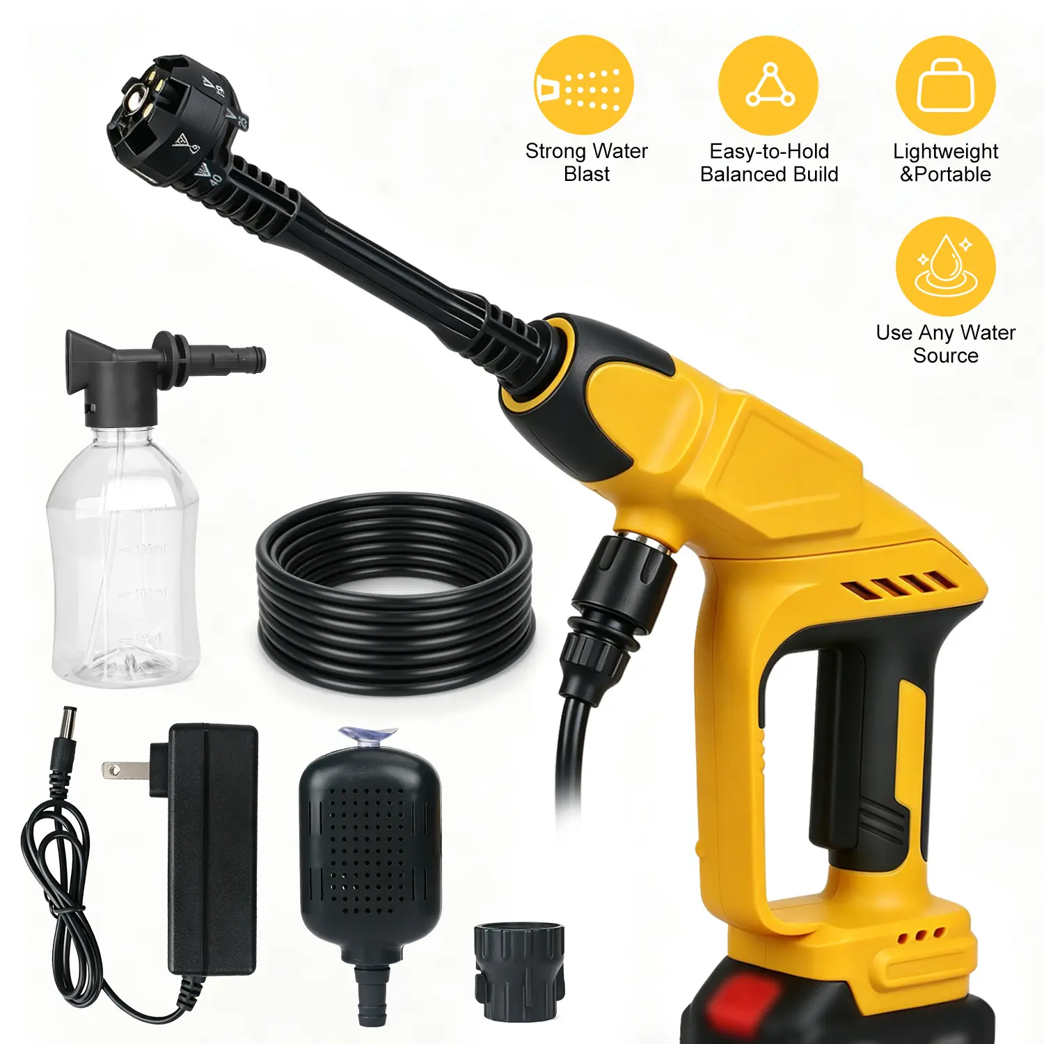 Cordless Pressure Washer, 21V Portable Handheld Power Cleaner with 6-in-1 Nozzle for Car Washing, Patio & Outdoor Cleaning