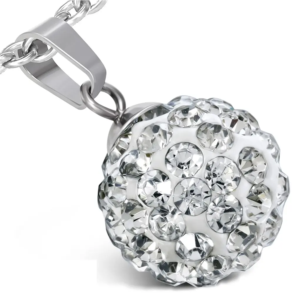 My Daily Styles Women's Casual Beaded Sphere Necklace, Silver-Tone Stainless Steel 0.80in (h) x 0.45in (diameter) Pendant with White CZ, 18in Lightweight Chain Zircon Costume Jewelry for Everyday Use, Round Shape