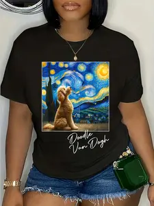 100% Cotton Van Gogh Starry Night Goldendoodle Dog Art Golden Doodle Dog T-Shirt