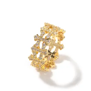 Valentine's Day Gift for Men Hip Hop Cubic Zirconia Ring 9mm Wide Reversible Cross Design Bold Statement Jewelry Bold Fashion Choice