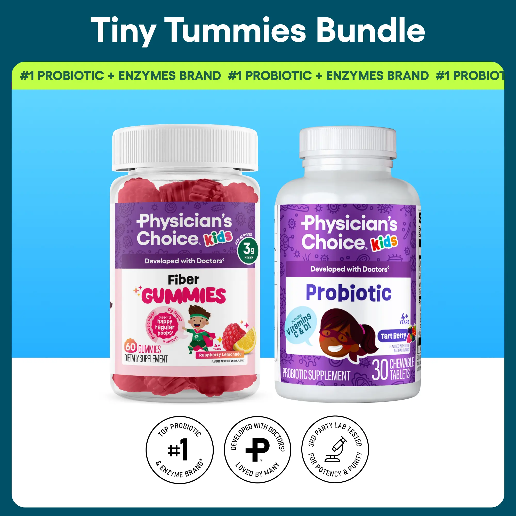 Physician's Choice Tiny Tummies Bundle: Kids Digestive & Immune Health with Prebiotic Fiber Gummies & Probiotic Physician's Choice Tiny Tummies Bundle: Kids Digestive & Immune Health with Prebiotic Fiber Gummies & Probiotic