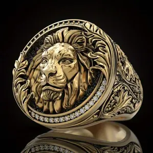 18K Gold Plated Luxury Carved Cubic Zirconia Lion Punk Ring