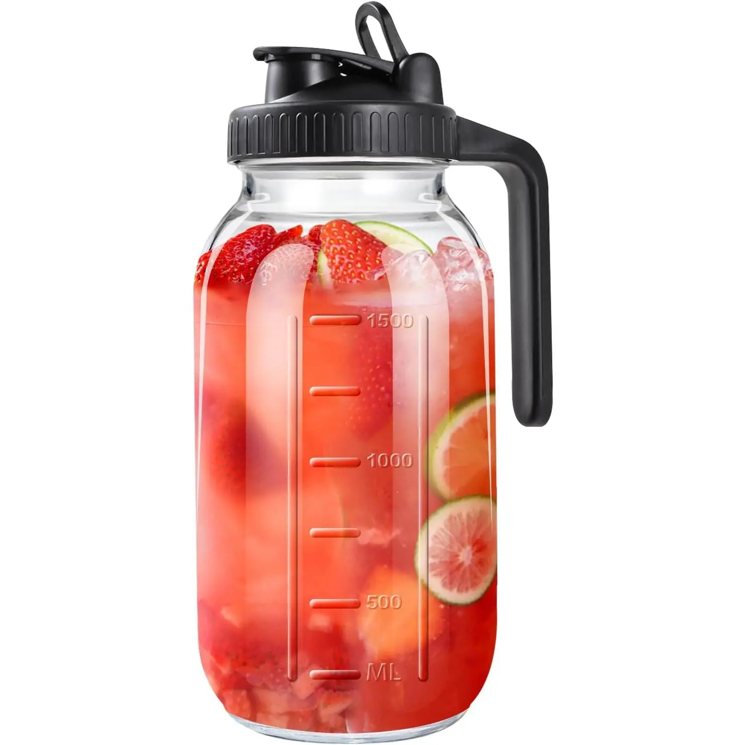 64oz Glass Pitcher with Lid, 2 Quart Mason Jar Pitchers with Lid and Spout, Wide Mouth Breast Milk Pitcher Glass Jug Sun  Pitchers, Cold Brew Coffee pitcher, Fridge Container for Water, Juice,