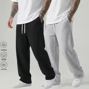Men's solid color straight-leg fashion casual loose sports trousers sweatpants, suitable for casual wear, street basketball, fitness, universal in many occasions, can be worn in all seasons - soft fabric micro-elastic 100% polyester fiber, outdoor exercis