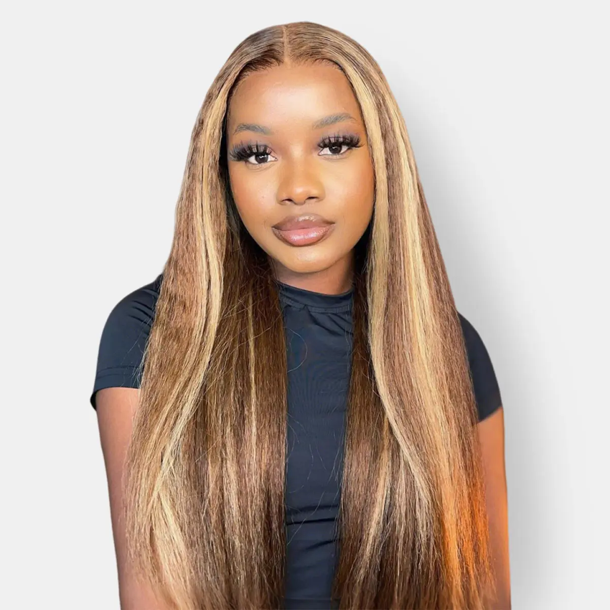 OQ HAIR Highlight Ombre Lace Front Wig Human Hair Kinky Straight 7x5 Lace Glueless Wig Pre Plucked 4/27 Colored Wigs for Women