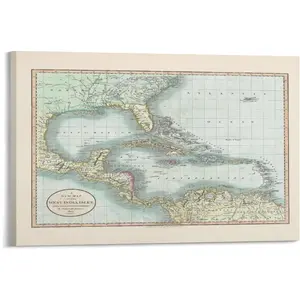 West Indies Antique Map Antique Mural, Caribbean Map 1799, West Indies Travel Printed Map Antique Travel Art Poster Vintage Maps Canvas Poster Wall Art Decor Print Picture Paintings for Living Room B