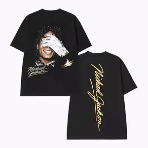 MJ T-Shirt – Portrait & Gold Signature, Music Lover Gift Cotton Fabric Crew Neck Short Sleeve Vintage Streetwear Trendy Top For Men For Women