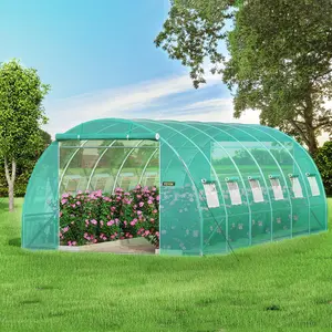 VEVOR Walk-in Tunnel Greenhouse, Portable Plant Hot House w/ Galvanized Steel Hoops, Top Beams, Diagonal Poles, Zippered Doors & Roll-up Windows