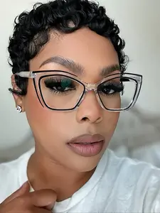 Fashion Cat Eye Color Block Glasses Frame, Fashion Frames, Stylish Glasses, Unisex Trendy Casual Eyewear, Retro Style, Perfect for Students, Daily Wear Accessories