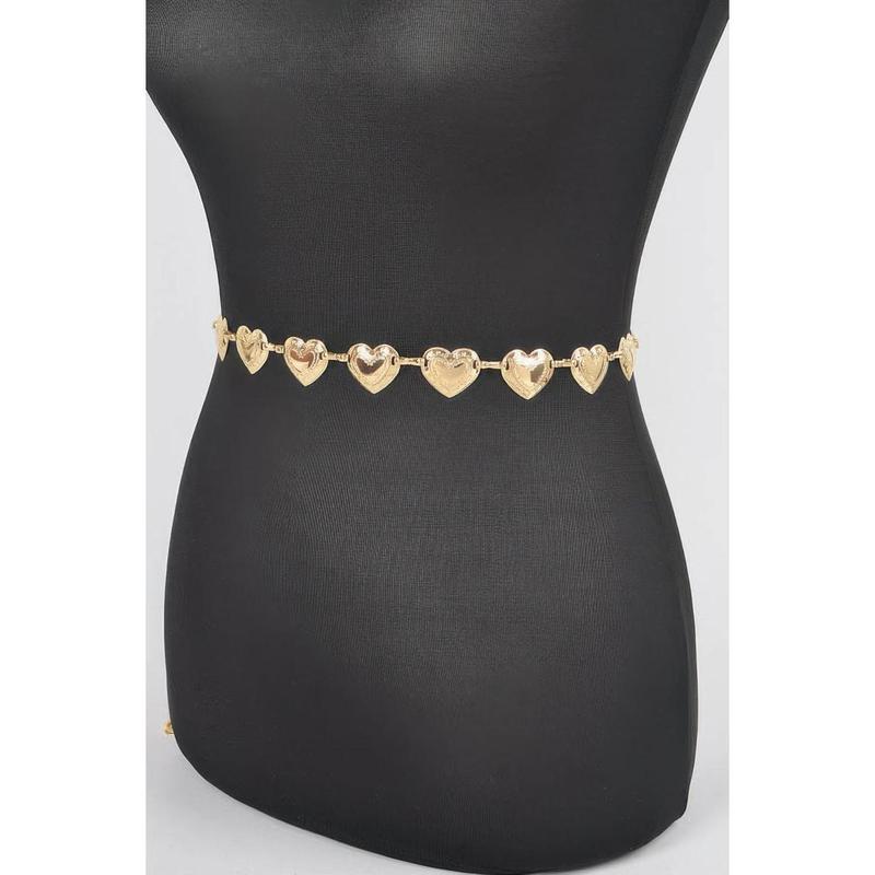 I Heart You Too Belt - Heart-Shaped Metal Chain Belt with Adjustable Fit, Available in Gold & Silver, Iron Material, Unisex Design