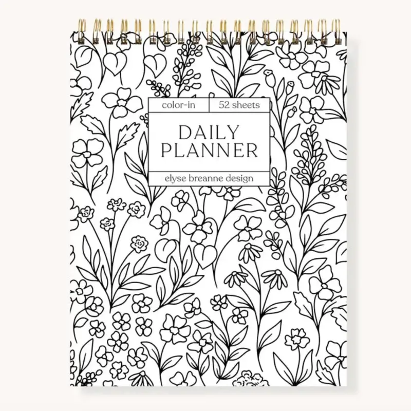 Color-In Daily Planner | Top Spiral | Coloring Page Border | Floral Stationery