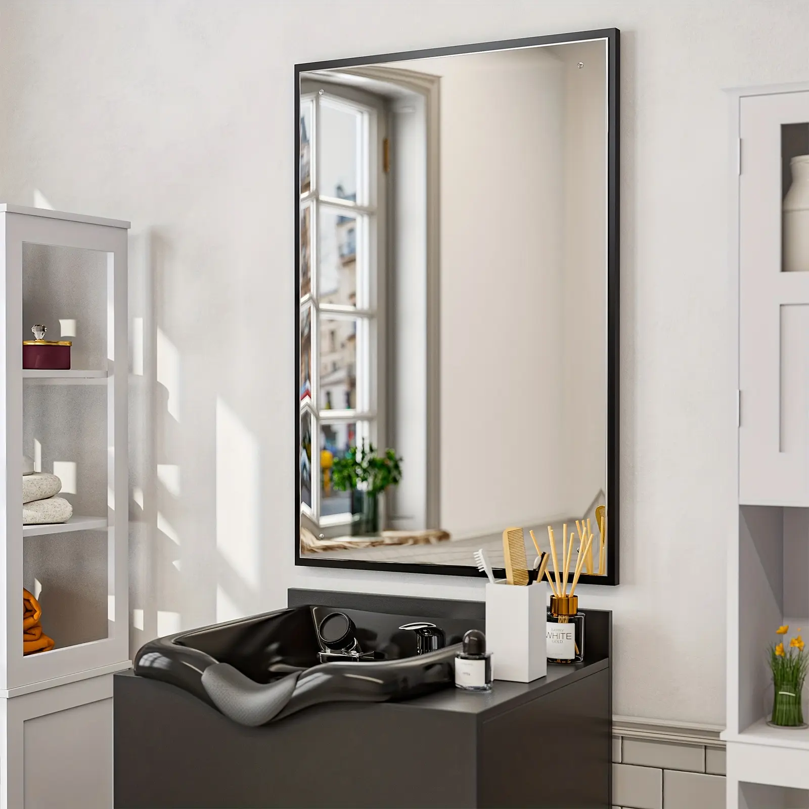 New Rectangular Wall Mount Mirror 22.8 x 33.6 Inch for Barbershop/Spa/Bathroom/Vanity Home Salon Use Decor Glass