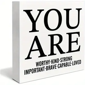 Inspirational Affirmations Desk Wooden Sign Decor Motivational Quote Square Wood Sign Desk Decoration You are Worthy Kind Wood Block Box Sign for Shelf Home Office Nursery 5 x 5 Inches