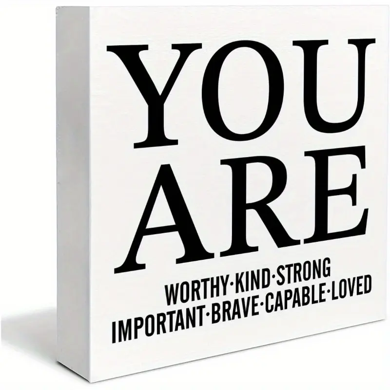Inspirational Affirmations Desk Wooden Sign Decor Motivational Decorative Plaque Quote Square Wood Sign Desk Decoration You are Worthy Kind Wood Block Box Sign for Shelf Home Office Nursery 5 x 5 Inches