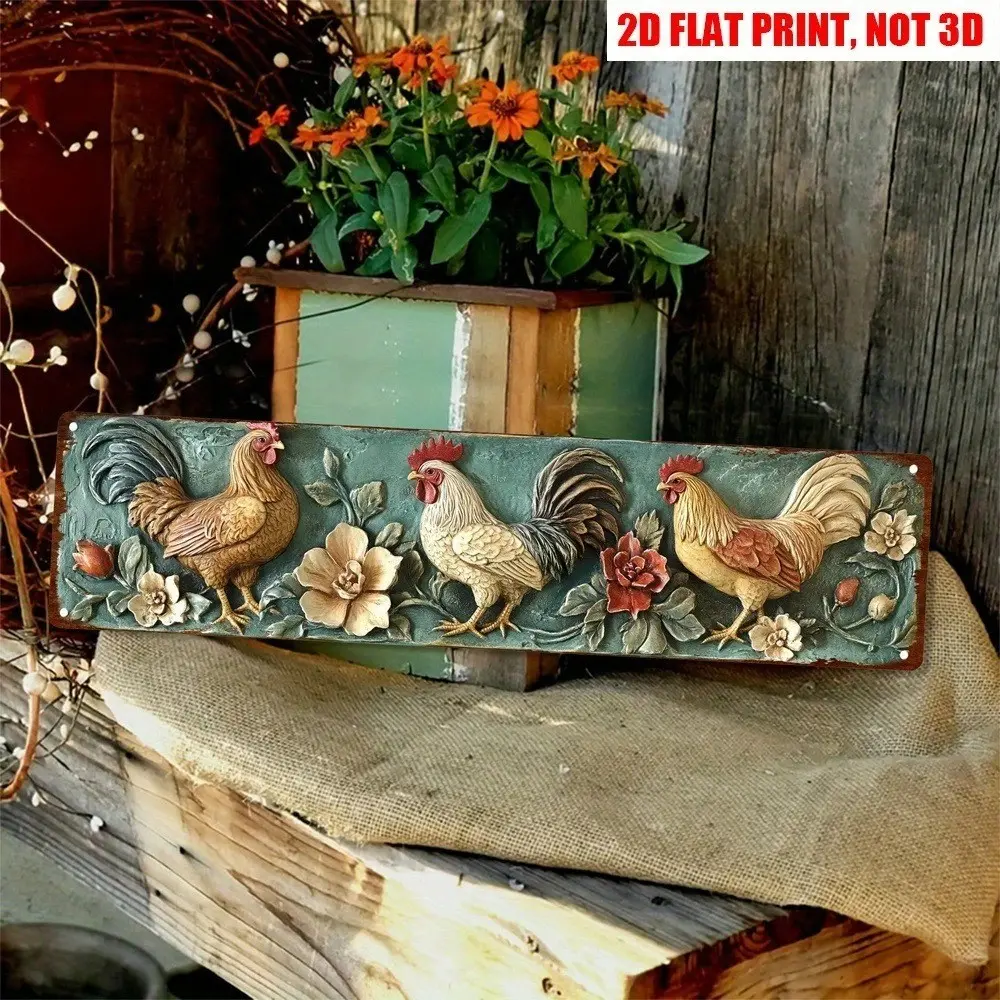 Retro Rooster Vintage Metal Sign Farmhouse Plaque Home Decor Rural Chicken Coop Wall Art Rustic Farmhouse Design Home Decor Products Farmhouse Decoration