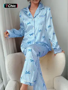 Women's Casual Home Wear Loungewear Suit, Soft Fabric Long Sleeves Button-Up Top & Elastic Waist Pants, All-Season Fitted Design