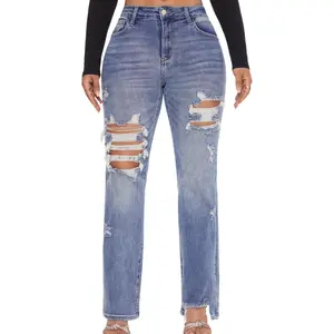 BlueMoment Jamie Tummy Control High Waist Knee Destroy Stretch Jeans Straight Fit 32" Mid Rise Minimalist Womenswear