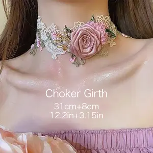 [Rose Choker Sexy Jewelry] Necklace Lace Pink Roes Cute Jewelry For Women Dating Party Gift