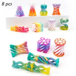 8 Piece 3D Printed Spiral Stress Relief Figurines, Multiple Colors, Fun Home Desktop Craft Decorations, Car Decoration, Ideal Gift!