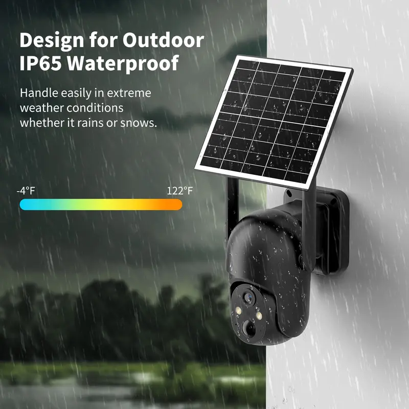 [TechVibes]4G LTE Cellular Solar Surveillance Black Security Camera – 2K HD Video 360° View,NoWiFi, Remote APP Controlled,WaterProof,MotionActivated, NightVision, 4GData Card Included (Unlimited 4G data need activation) Connection out, Batteries, Motio
