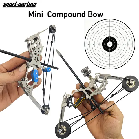 Sport-Partner Mini Ambidextrous Design Stainless Steel Compound Bow and Arrow Set - 7.5inch Sports Equipment, Smooth Draw, Archery Practice, Perfect for Practice, Teen Gift, Stress Relief Toy