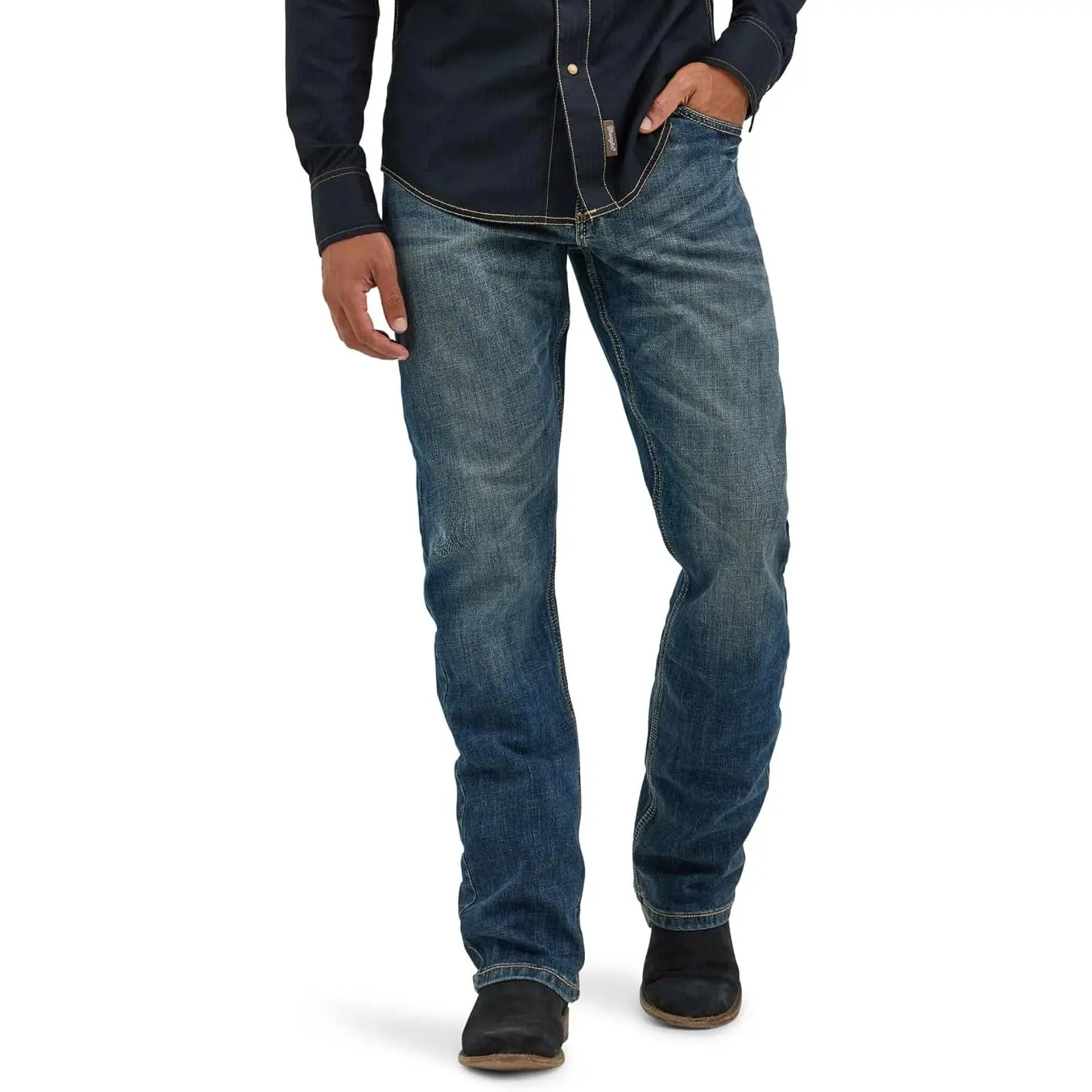Wrangler Men's Retro Men'S Layton Medium Wash Low Rise Slim Bootcut Jeans - Wlt77ly