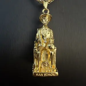 Pyrexta Jewelry 14K Real Gold-Plated San Simon 3D Design Pendant Necklace 22 Inches Chain for Men Women Elegant Religious Gift