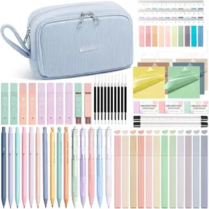 62 count Aesthetic School Supplies, Cute  to School Supplies College Essentials Preppy Stationary Set with Large Pencil Pouch Case, Pastel Highlighters Gel Pens Mechanical Pencils for Student Girls