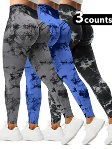 Women's Sporty Tie Dye High Waist Seamless Tight Pants, Elastic Long Trousers for Sports and Casual Wear, All Seasons Comfortable Style, High Elastic Activewear