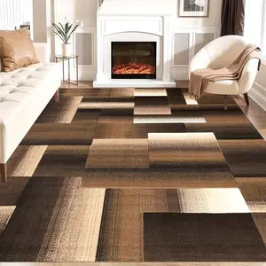 5x7 Large Area Rug Made of Golden Diamond Velvet, Featuring a Non-Slip Dotted Plastic Backing And a Patterned Design on The Bottom. It Has a Gradient Brown Checkered Texture, Anti-Dust Area Rugs, Grippy Area Rugs