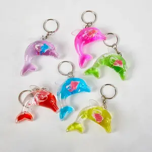 Transparent Dolphin Keychains Floating Liquid Key Chain Bag Pendant Aquarium Souvenirs Gift Women Man Jewelry Accessories