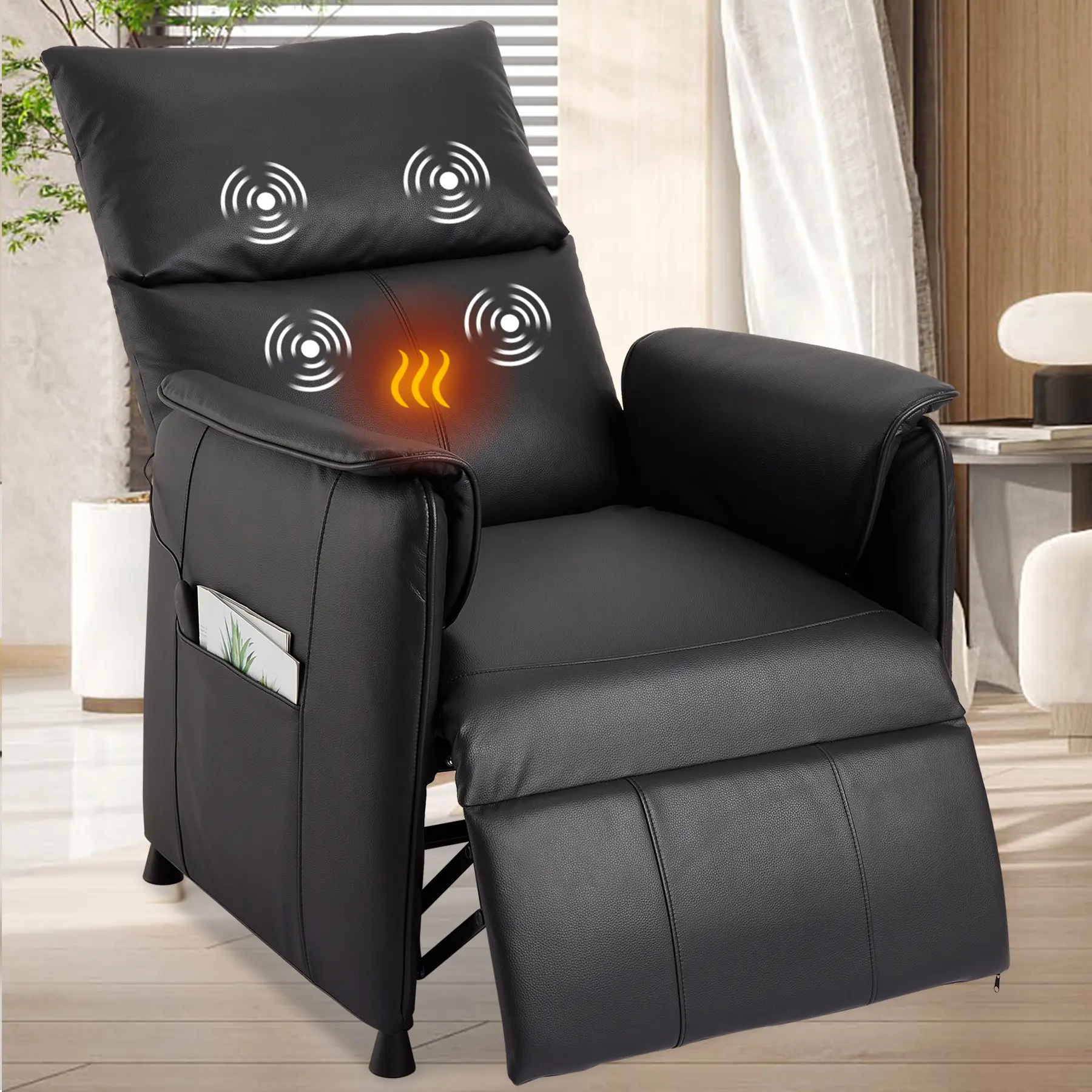 Massage & Heat Power Recliner ✨ PU Leather Home Theater Seating - 8-Mode Vibrating Electric Armchair for Living Room & Office