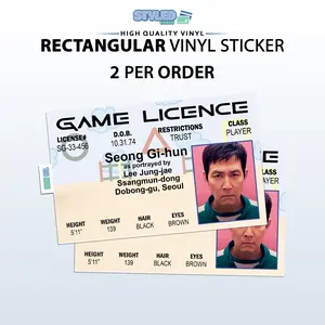 Squid games id cards rectangular sticker