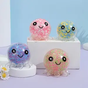 4 Cute Octopus Soft Stress Balls, Decompression Squeeze, Stress Relief Fidgeting, Colorful Beads Filled Anxiety Toys for Kids and Adults, Christmas Halloween Thanksgiving Gifts