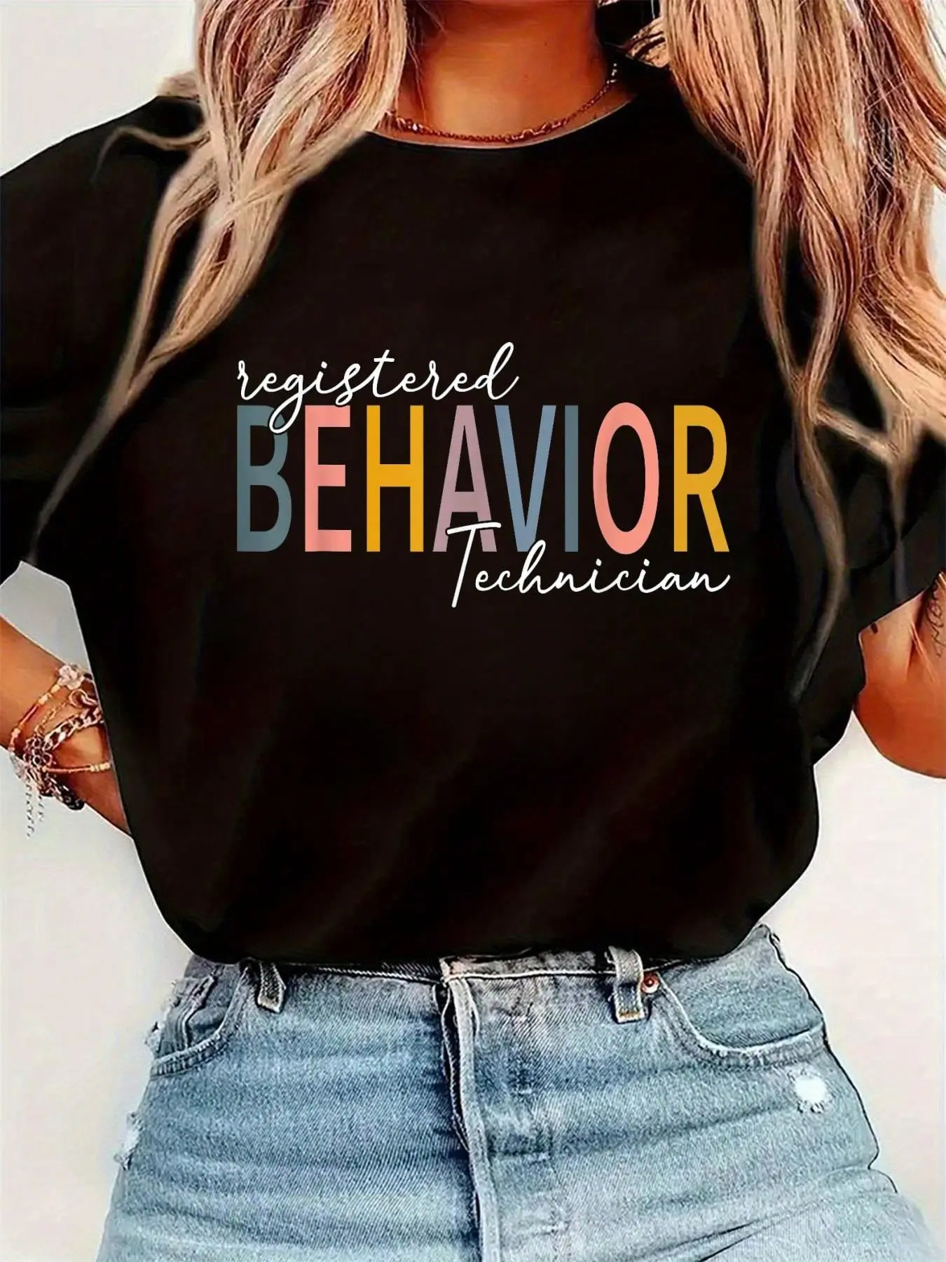 Registered Behavior Technician RBT Behavioral ABA Therapist T-Shirt Womens Round Neck Short Sleeve T-Shirt Fashion Graph